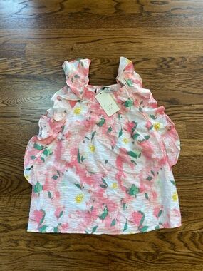 Watercolor Floral Ruffle Sleeve Blouse Size XSmall NWT Spring Summer